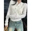 Cardigan de Tricô Estilo Suave Feminino Primavera Outono Curto Versátil Solto Emagrecedor Casaco Suéter Top Branco