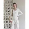 Camiseta de Manga Larga con Retazos de Encaje Rosa Foreve Sweet, de Atar, Cuello en V, para Mujer, Corte Delgado, Top de Principios de Otoño