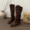 Botas Altas de Moda Retro con Corte en V de Cintura Alta para Mujer 2026 Primavera/Otoño Botas Altas Estilo Vaquero Occidental de Punta Redonda con Tacón Grueso