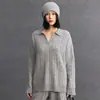 Polo Feminino de Cashmere com Gola Torcida Versátil Solto Casual Estilo Old Money Tricô Outono e Inverno Novo Tricô de Cashmere
