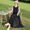 Nuevo Modelo 2026: Precioso Vestido de Playa en la Isla Sanya, Vestido sin Mangas tipo Camiseta, Vestido de Algodón y Seda Estilo Vacaciones, Efecto Adelgazante