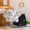 Verano Transfronterizo 26 Nuevo Estilo Camisa con Estampado de Letras para Niños Manga Corta Conjunto de Tres Piezas Delgado Casual Elegante Ropa de Moda