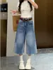 Pantalones vaqueros cropped de pierna recta estilo americano para mujer, nuevo modelo de verano, talla grande, adecuados para tipos de cuerpo de pera, holgados y adelgazantes, pantalones de cintura alta de pierna ancha