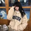 Suéter Cardigan com Capuz Outono e Inverno Senso de Design Carta Suéter Cardigan Feminino Novo Estilo Americano Solto Versátil Casaco Jaqueta de Basebol Roupas