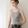 Camiseta sin mangas de cachemir 100% puro, simple y versátil para mujer, cuello redondo, estilizante, sin mangas, capa base de punto