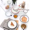 Platos con Dibujo de Línea Pintados a Mano, Platos de Cerámica Sencillos con Color Bajo Esmalte para Cena, Vajilla para Hotel y Hogar, Color Bajo Esmalte Estilo Nórdico