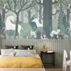 Papel de Parede Animal da Floresta Nórdica Desenho Animado Papel de Parede para Quarto Infantil Meninos e Meninas Revestimento de Parede para Quarto Infantil Mural de Decoração para Jardim de Infância