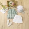 Conjunto de Verão para Meninas: Vestido de Suspensório Doce e Estiloso com Chapéu, Conjunto de Três Peças Infantil, Fornecimento Direto Transfronteiriço