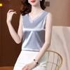 Camisola de seda satinada para mujer, ropa interior de verano, ropa exterior, diseño sin mangas, camisa básica, top que combina con todo.