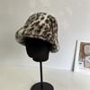 Pele Uma Peça Estampa Leopardo Pelúcia Vintage Chapéu de Pescador Feminino Outono e Inverno Novo Espessado Quente Casual Chapéu Balde Trendy