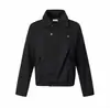 Estilo Old Money Silueta Patrón Espiga Solapa Superpuesta Hombro Recto Cremallera Cuello Alto Corta Ancha Unisex Chaqueta Cleanfit