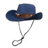 Sombrero de Paja Vaquero Denim Occidental para Hombre Verano Vintage Protección Solar Sombrero de Jazz Sombrero para el Sol Vacaciones de Mujer Sombrero de Paja con Visera
