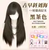 Peluca Vintage Estilo Japonés con Flequillo Lateral Barrido para Mujer, Peluca de Cabeza Completa con Cabello Largo Liso de Alta Capa Finamente Elaborado, Peluca Completa Realista para Uso Diario