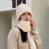 Conjunto de Chapéu e Cachecol de Inverno, Chapéu de Veludo Espesso com Proteção para Orelhas e Cachecol Duas Peças, Capuz Integrado à Prova de Vento e Frio com Proteção para o Pescoço