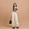 Young Orange# Jeans Negros de Pierna Ancha de Moda Elegante para Mujer, Holgados, Adelgazantes, Corte Tridimensional, Pantalones Machete de Moda Versátiles