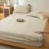 Sábana Bajera Ajustable Jacquard de Lino y Algodón Wabi-Sabi Clase A Pieza Única Juego de Tres Piezas de Algodón Puro Ropa de Cama Sencilla para Casa de Huéspedes