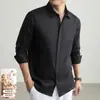 Yingao nova camisa masculina de linho manga longa outono lapela casual de negócios para o dia a dia corte slim estilo old money