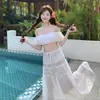 Nuevo Traje Bordado Estilo Resort de Nicho Ligeramente Transparente Pura Tentación Cintura Francesa Falda Larga de Playa Sin Cintura Blanco Isla Verano Playa