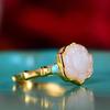 Anel Feminino de Prata Esterlina S925 com Lótus de Jade Branco Natural Hetian Joia Vintage com Estilo Étnico
