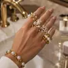 Anillo de Acero de Titanio con Perlas de Imitación Estilo Ins Europeo y Americano, Anillo Multicapa Full Diamante Lujo Ligero Gama Alta Estilo Vintage Influencer