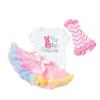 Pascua Nuevo Bebé de 0 a 2 Años Manga Corta Estampado de Dibujos Animados Harper Princesa Tierra Conjunto de Ropa Infantil de Cuatro Piezas