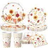 Set de Vajilla para Fiesta Temática de Girasol de Acción de Gracias, Mantel de Flores Silvestres Vintage de Otoño, Servilletas de Papel, Accesorios de Decoración de Cumpleaños