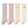 Calcetines de bebé para otoño e invierno, con diseño de osito, aptos para recién nacidos, con bordes rizados y estampados florales, perfectos para primavera y otoño