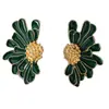 Pendientes Florales Simétricos Vintage, Pendientes Retro Estilo Corte Lujo Ligero Desgastados, Colgantes de Oreja Artísticos de Gama Alta con Incrustaciones de Diamantes Margarita Dulce