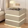 Mesita de noche flotante con tres cajones, diseño simple y moderno de madera maciza, carga inalámbrica integrada, multifuncional, lujo ligero, para uso en dormitorio del hogar