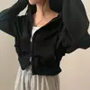 Enviado. Chaqueta sudadera con capucha y cremallera de manga larga estilo coreano chic para mujer, top cárdigan corto de corte holgado para otoño 18538