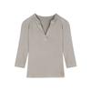 Camiseta de manga larga de color liso con escote en V profundo para mujer de principios de otoño, elegante, cintura adelgazante, figura, puro deseo, dulce y sexy, temperamento corto
