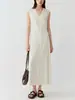 Vestido Elegante de Cuello en V sin Mangas Estilo Francés para Mujer, Ceñido a la Cintura, de Alta Gama, Elegante, de Longitud Media Adecuado para el Trabajo