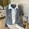 Otoño Nuevo Estilo Coreano Moda Versátil Falso Dos Piezas Tejido de Punto Trenzado Patchwork Camisa Suéter Top para Mujer