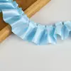 Borda azul com renda plissada, fita de poliéster para bainha de roupa, acessórios DIY, acabamento elástico longo e stretch
