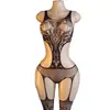 Conjunto de Lencería Sexy, Medias Transparentes Sedosas de Alta Elasticidad, Body de Malla con Liguero, Tentación Uniforme