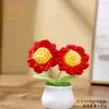 Bonsái de girasol de doble flor tejido a mano, flores artificiales con maceta, producto terminado para decoración del hogar y del coche, suministro