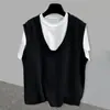 Camiseta masculina de manga curta com design de nicho e costura falsa de duas peças, estilo coreano, moderna, combinando, bonita, solta, para homens