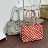 Nova bolsa de ombro casual versátil, bolsa tote de lona com cordão xadrez, bolsa de lona com cordão ajustável, bolsa de grande capacidade para o dia a dia