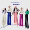 Calça de Chenille para Mulheres, Outono e Inverno, Cintura Alta, Caimento Fluido, Solta, Perna Reta, Forrada com Fleece, Calça de Veludo Cotelê Espessada, Casual, Alonga as Pernas