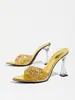 Tacones Altos Sexy de Punta de PVC Completamente Tachonados de Cristal para Mujer Verano Nuevos Sandalias de Tira Cruzada Europeas y Americanas con Tacón de Cristal Chanclas En Stock