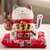 Estatueta de gato da sorte em cerâmica estilo japonês, mão acenando elétrica, tamanho grande, adequada para inaugurações de lojas, caixas registradoras, balcões de recepção, decoração de casa e como presente