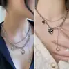 Collar de Corazón de Píxeles Negros de Aleación para Mujer Ins Hip-Hop Diseño de Nicho Cadena Versátil de Doble Capa para Clavícula