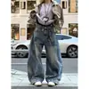 Primavera 2025 Retro Americano Rasgado Graffiti Scimitar Jeans Unisex Holgados de Pierna Ancha Pantalones Tendencia