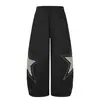 Pantalones casuales de moda juvenil para mujer 2026, nuevos, con patchwork de cinco estrellas decorado, corte regular, pierna curva, venta al por mayor desde una sola fuente, talla 34