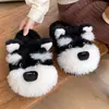 Chinelos de algodão 3D em formato de cachorro para mulheres, chinelos de pelúcia fofos de Schnauzer para outono e inverno, chinelos de casa para ambientes internos com design de coração de menina e capas de dedos peludas