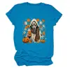 Amazon eBay Tienda Independiente Moda Casual Única Camiseta de Cuello Redondo para Mujer Fantasma Calabaza Hoja de Arce Taza de Té con Leche