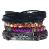 Pulsera tejida de cuero estilo europeo y americano transfronteriza retro con hoja de arce de aleación set multicapa DIY accesorio de mano para hombre