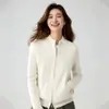 Cardigan de Lã Grossa com Zíper e Trançado Pesado, Gola Redonda, Macio, de Caxemira, para Mulheres, Outono 2026