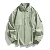 Camisa de Trabalho Masculina Manga Longa 100% Algodão Primavera Outono Japonesa Solta Bolso Duplo Camisa Lavada Jaqueta Casual Masculina