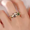 Anillo Abierto de Panda Tesoro Nacional Lindo Bañado en Plata Estilo Chino Bambú Diseño de Nicho Regalo Exquisito para Mejores Amigos Directo del Fabricante